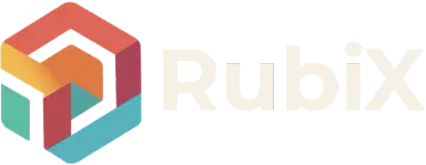 Rubix logo with a colorful hexagonal geometric shape.
